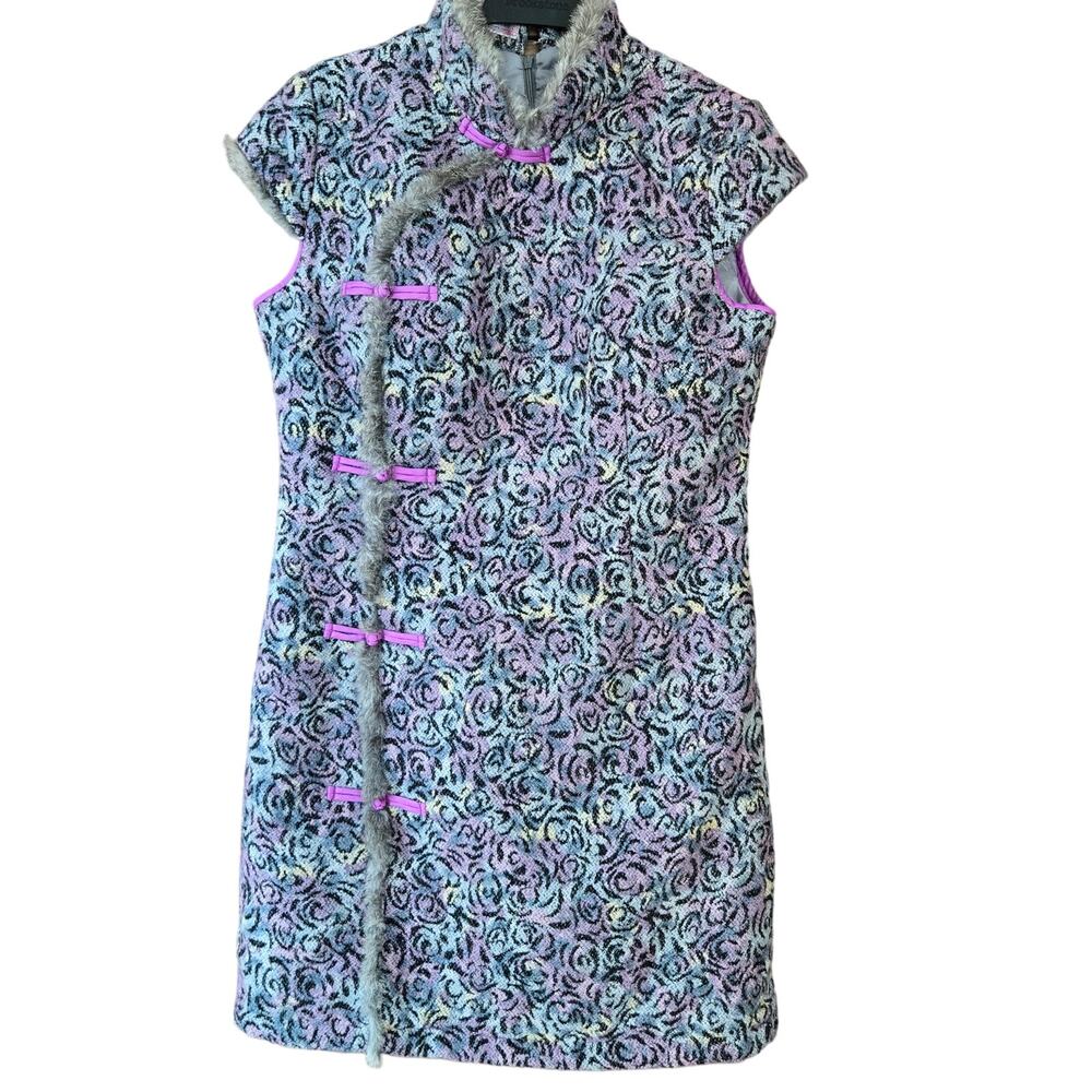 Oriental Aristocrat Mandarin Collar Silk Blend Oriental Dress M Lavender Floral